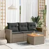 Image de vidaXL Salon de jardin 4 pcs avec coussins gris résine tressée