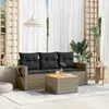 Image de vidaXL Salon de jardin 4 pcs avec coussins gris résine tressée