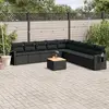Image de vidaXL Salon de jardin 10 pcs avec coussins noir résine tressée