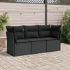 Image de vidaXL Salon de jardin 3 pcs avec coussins noir résine tressée