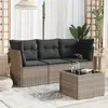 Image de vidaXL Salon de jardin 4 pcs avec coussins gris résine tressée