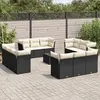 Image de vidaXL Salon de jardin avec coussins 13 pcs noir résine tressée