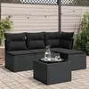 Image de vidaXL Salon de jardin 5 pcs avec coussins noir résine tressée