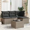 Image de vidaXL Salon de jardin 5 pcs avec coussins gris résine tressée