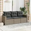 Image de vidaXL Salon de jardin avec coussins 3 pcs gris résine tressée