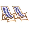 Image de vidaXL Chaises de plage pliantes lot de 2 bleu blanc tissu bois massif