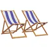 Image de vidaXL Chaises de plage pliantes lot de 2 bleu blanc tissu bois massif