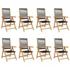 Image de vidaXL Chaises inclinables de jardin lot de 8 noir bois massif acacia