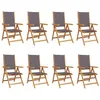 Image de vidaXL Chaises inclinables de jardin lot de 8 tissu et bois massif