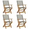 Image de vidaXL Chaises pliantes 4 pièces en polyrotin gris et bois massif