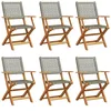 Image de vidaXL Chaises pliantes 6 pièces en polyrotin gris et bois massif