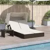 Image de vidaXL Chaise longue double avec auvent et coussins marron poly rotin