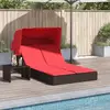 Image de vidaXL Chaise longue double avec auvent et coussins marron poly rotin
