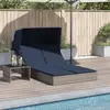 Image de vidaXL Chaise longue double et auvent et coussins gris résine tressée