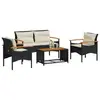 Image de vidaXL Salon de jardin 4 pcs avec coussins noir résine tressée