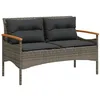 Image de vidaXL Banc de jardin avec coussins 116x62,5x74 cm gris résine tressée