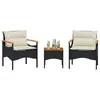 Image de vidaXL Salon de jardin 3 pcs avec coussins noir résine tressée