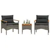 Image de vidaXL Salon de jardin avec coussins 3 pcs gris résine tressée