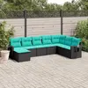 Image de vidaXL Salon de jardin 8 pcs avec coussins noir résine tressée