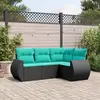 Image de vidaXL Salon de jardin 4 pcs avec coussins noir résine tressée