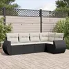 Image de vidaXL Salon de jardin 5 pcs avec coussins noir résine tressée