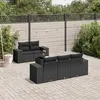 Image de vidaXL Salon de jardin 6 pcs avec coussins noir résine tressée