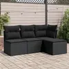 Image de vidaXL Salon de jardin 4 pcs avec coussins noir résine tressée
