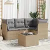 Image de vidaXL Salon de jardin avec coussins 5 pcs beige résine tressée