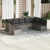 Image de vidaXL Salon de jardin 9 pcs avec coussins gris résine tressée