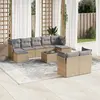 Image de vidaXL Salon de jardin avec coussins 10 pcs beige résine tressée