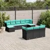 Image de vidaXL Salon de jardin 10 pcs avec coussins noir résine tressée