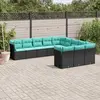 Image de vidaXL Salon de jardin 11 pcs avec coussins noir résine tressée