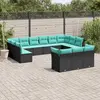 Image de vidaXL Salon de jardin avec coussins 13 pcs noir résine tressée
