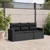 Image de vidaXL Salon de jardin 3 pcs avec coussins noir résine tressée