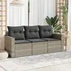 Image de vidaXL Salon de jardin avec coussins 3 pcs gris clair résine tressée