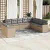 Image de vidaXL Salon de jardin avec coussins 10 pcs beige résine tressée