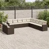 Image de vidaXL Salon de jardin et coussins 11 pcs marron résine tressée