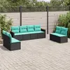 Image de vidaXL Salon de jardin 8 pcs avec coussins noir résine tressée