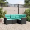 Image de vidaXL Salon de jardin 4 pcs avec coussins noir résine tressée