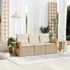 Image de vidaXL Salon de jardin avec coussins 3 pcs beige résine tressée