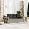 Image de vidaXL Salon de jardin avec coussins 3 pcs gris clair résine tressée