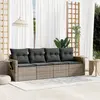 Image de vidaXL Salon de jardin 4 pcs avec coussins gris résine tressée