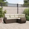Image de vidaXL Salon de jardin 4 pcs avec coussins marron résine tressée