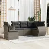 Image de vidaXL Salon de jardin 5 pcs avec coussins gris résine tressée