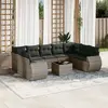 Image de vidaXL Salon de jardin avec coussins 10 pcs gris résine tressée
