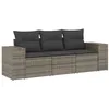 Image de vidaXL Salon de jardin avec coussins 3 pcs gris résine tressée