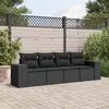 Image de vidaXL Salon de jardin 4 pcs avec coussins noir résine tressée