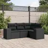 Image de vidaXL Salon de jardin 4 pcs avec coussins noir résine tressée