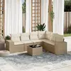 Image de vidaXL Salon de jardin avec coussins 7 pcs beige résine tressée