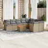 Image de vidaXL Salon de jardin et coussins 10 pcs mélange beige résine tressée